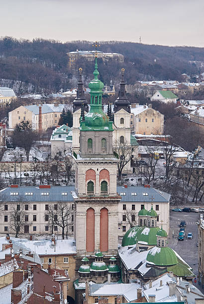 istock Winter view on the downtown in Lviv, Ukraine 613793470