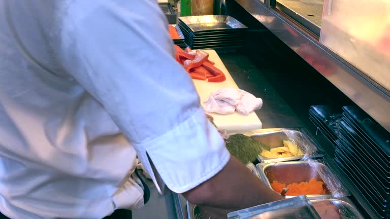 Making a Food in International Buffet of Thailand , Cooking and eating show in Bangkok