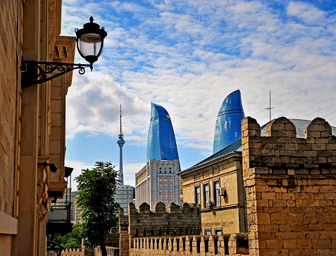 Flame towers of old town of Baku, Azerbaijan