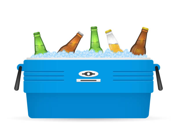 Ice cooler or beer in box vector on white Beer ice cooler or beer ice box vector on white background illustration cool box stock illustrations