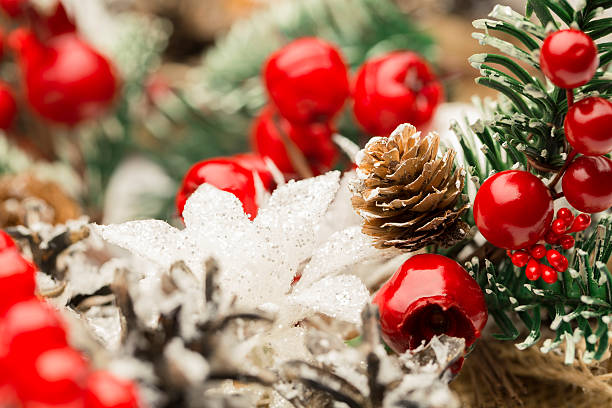 istock Christmas Decoration, Decorative Pine Cone Red Berry, Macro 613864470