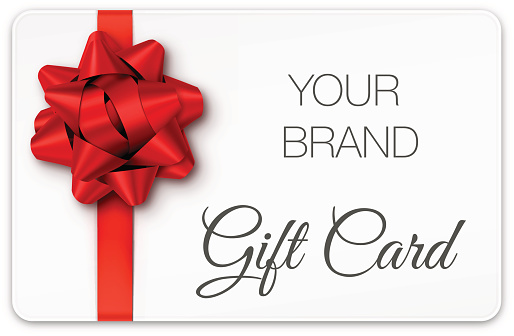Vector illustration of gift card with red bow. EPS10 transparency effect, effect transparent shadows.