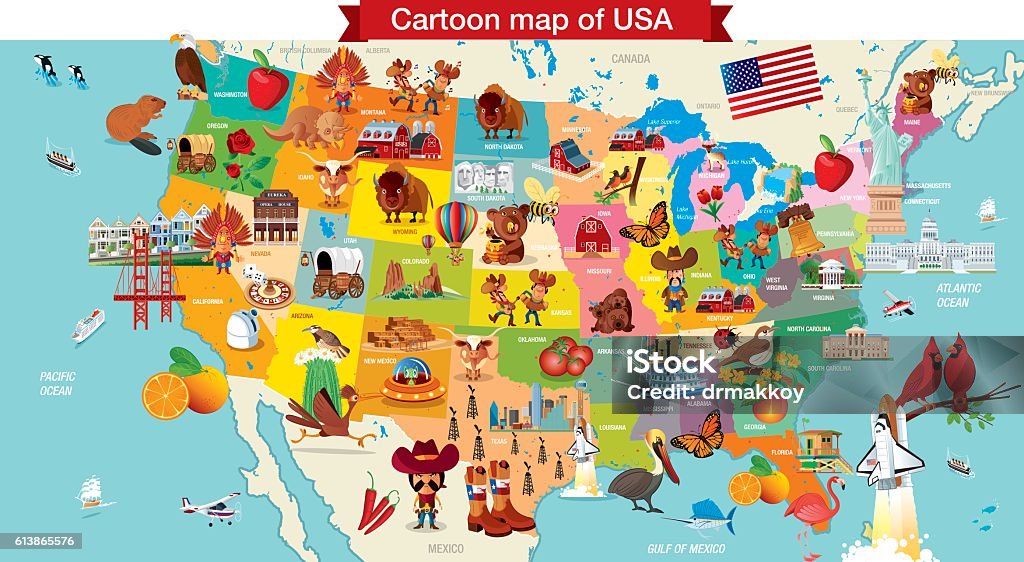 カットイラスト、map of USA - マサチューセッツ州のロイヤリティフリーベクトルアート