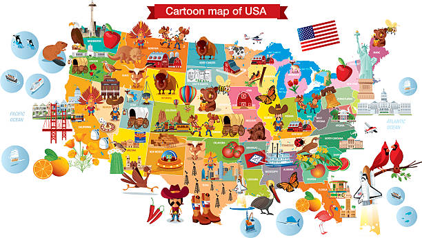 カットイラスト、map of usa - colorful colorado点のイラスト素材／クリップアート素材／マンガ素材／アイコン素材