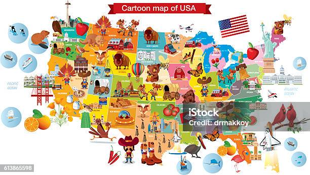 Cartoon Map Of Usa Stock Illustration - Download Image Now - Map, USA, Cartoon