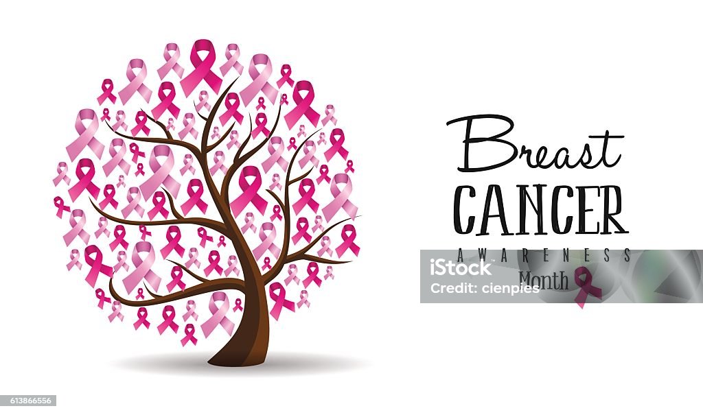 Breast Cancer awareness concept ribbon tree design Breast cancer month illustration design of concept tree with pink awareness ribbons for support. EPS10 vector. Breast Cancer Awareness stock vector