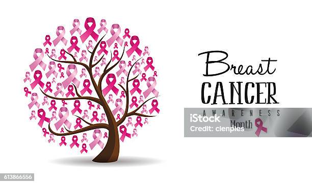 Breast Cancer Awareness Concept Ribbon Tree Design Stock Illustration - Download Image Now - Breast Cancer Awareness, Breast Cancer, Tree