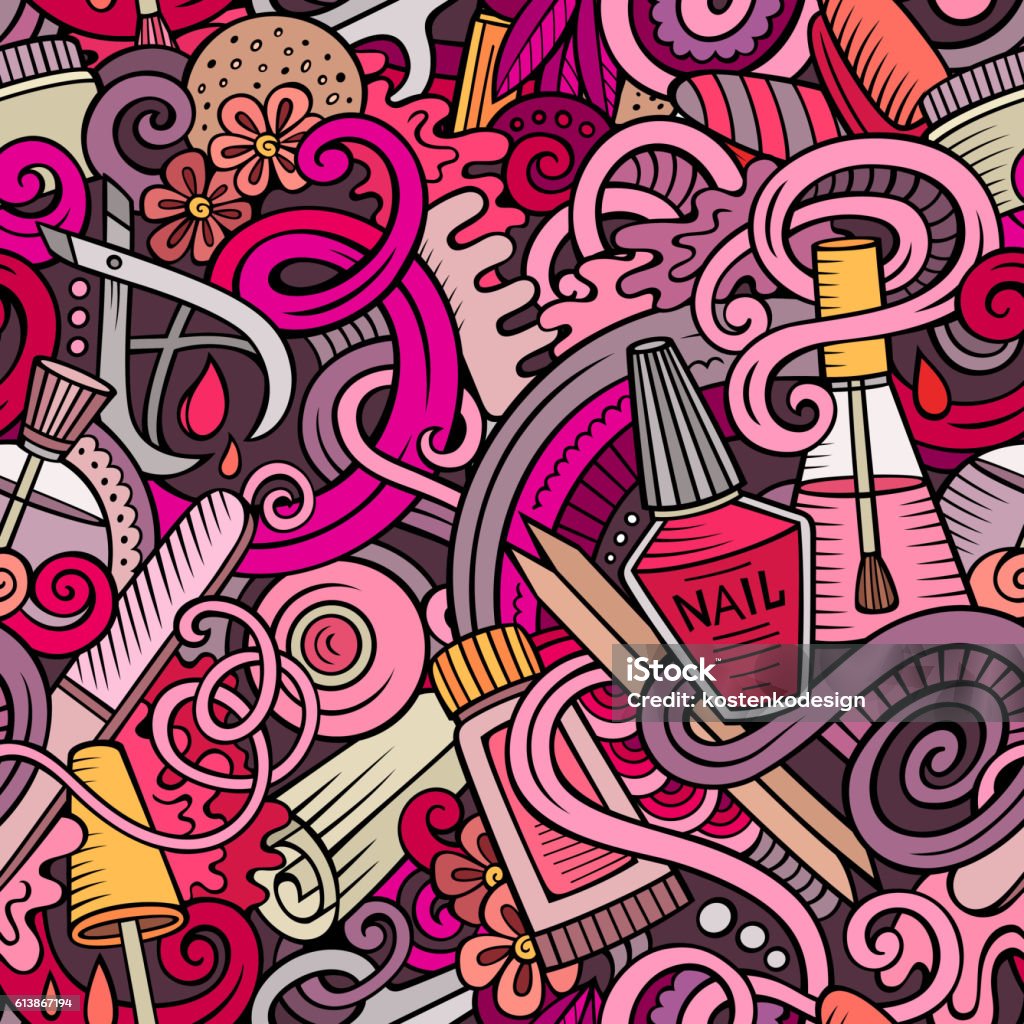 Ilustración de Garabatos De Dibujos Animados Patrón Sin Costuras De Manicura y más Vectores Libres de Derechos de Accesorio personal - iStock Ilustración de Garabatos De Dibujos Animados Patrón Sin Costuras De Manicura y más Vectores Libres de Derechos de Accesorio personal - iStock