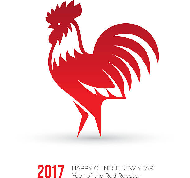 нового года 2017 карта с красной иконой петуха - new year stock illustrations