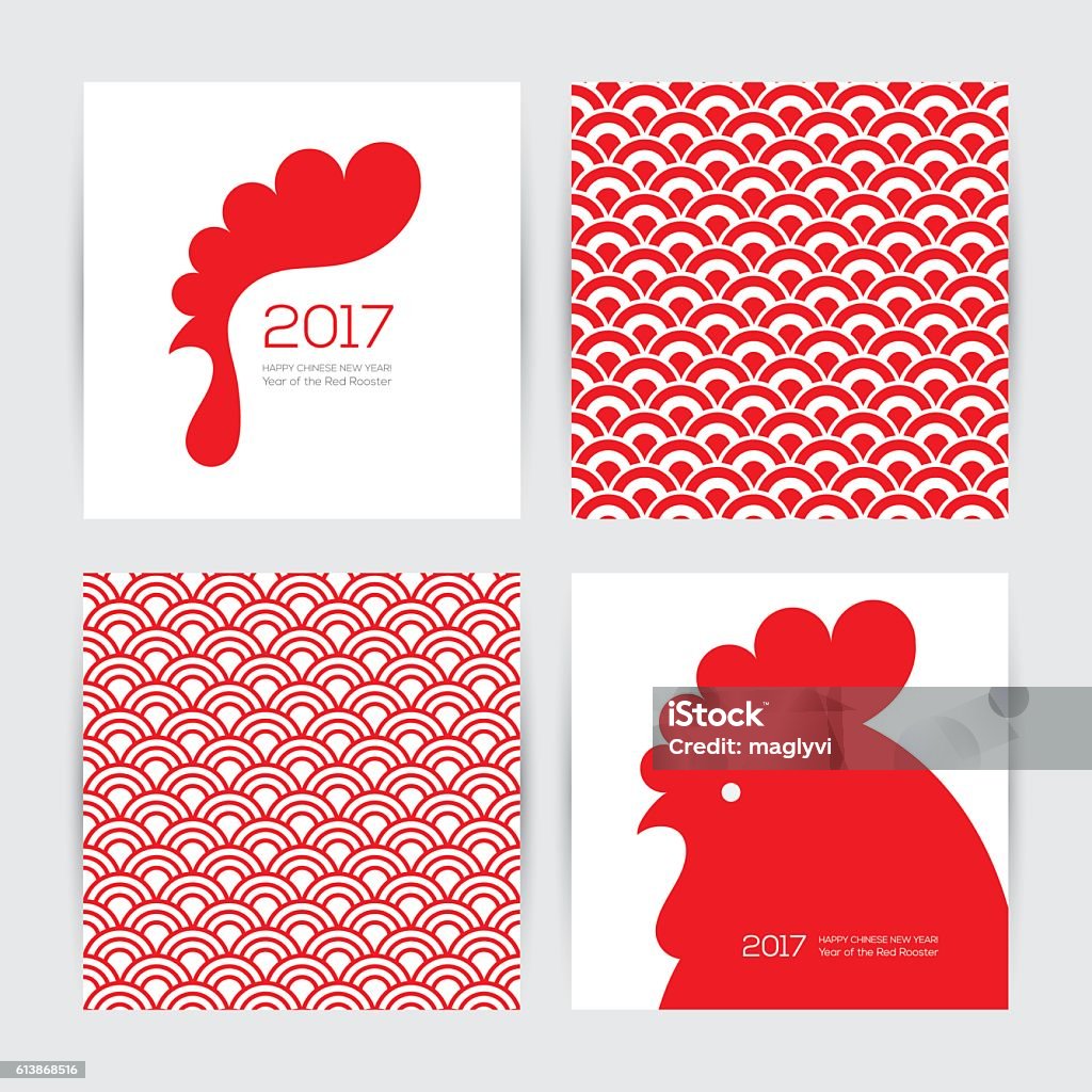 Tarjetas de felicitación de Año Nuevo 2017 y texturas chinas sin costuras - arte vectorial de Gallina - Ave de corral libre de derechos