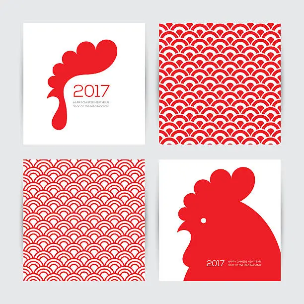 Vector illustration of New Year 2017 greeting cards and seamless chinese textures