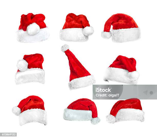 クリッピングパスで白に隔離されたサンタの帽子のセット - 帽子のストックフォトや画像を多数ご用意 - 帽子, クリスマス, サンタの帽子