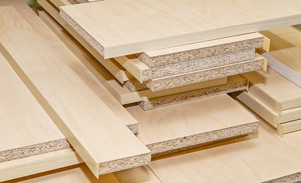 board chipboard cut parts board chipboard cut parts for furniture production close-up pressboard stock pictures, royalty-free photos & images