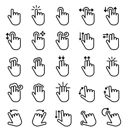 Touch gestures line icon set.