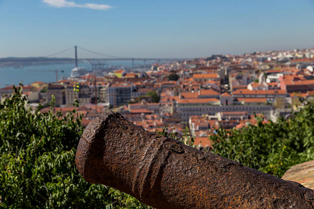 istock view on Lisbon with old metal cannon trunk 613869526