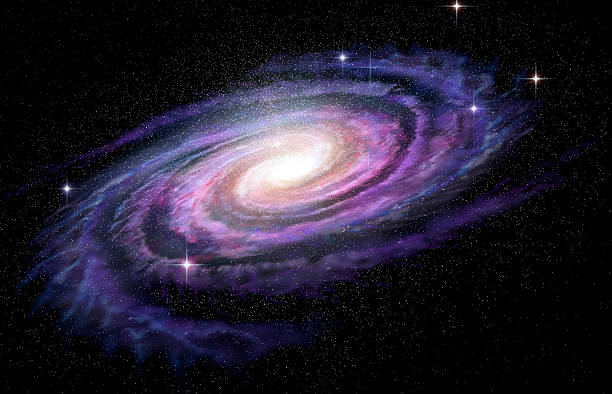 spiral galaxy in deep spcae, 3d illustration - galaxy stockfoto's en -beelden