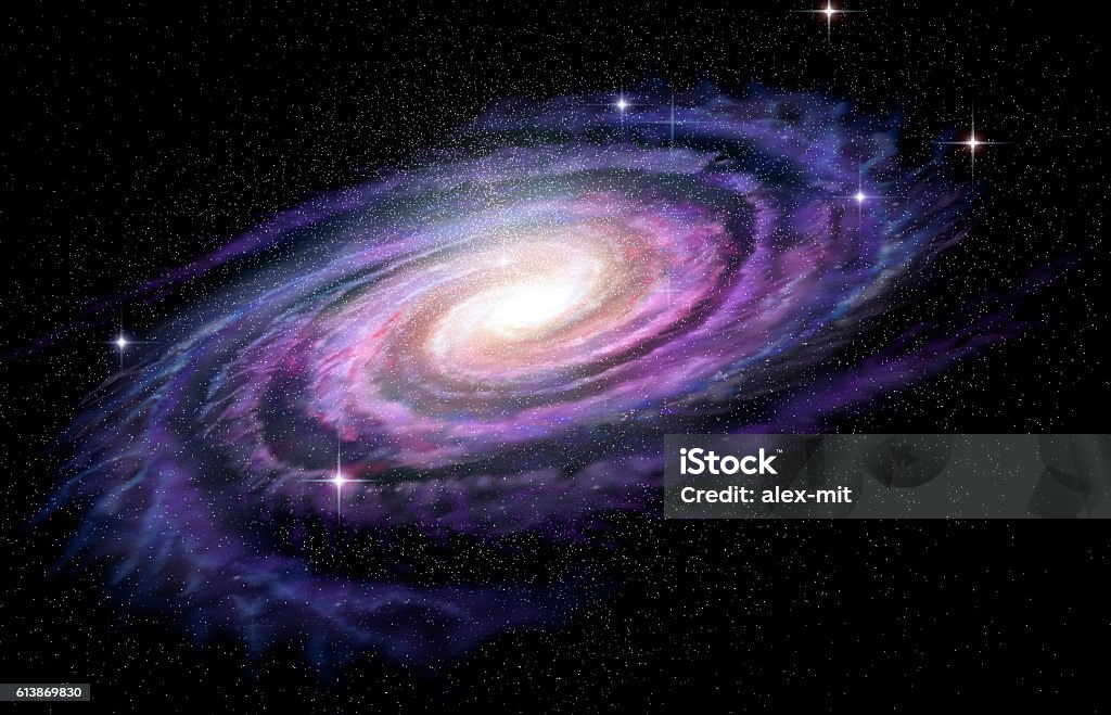 Spiral Galaxy in deep spcae, 3D illustration Galaxy Stock Photo