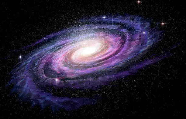 Photo of Spiral Galaxy in deep spcae, 3D illustration