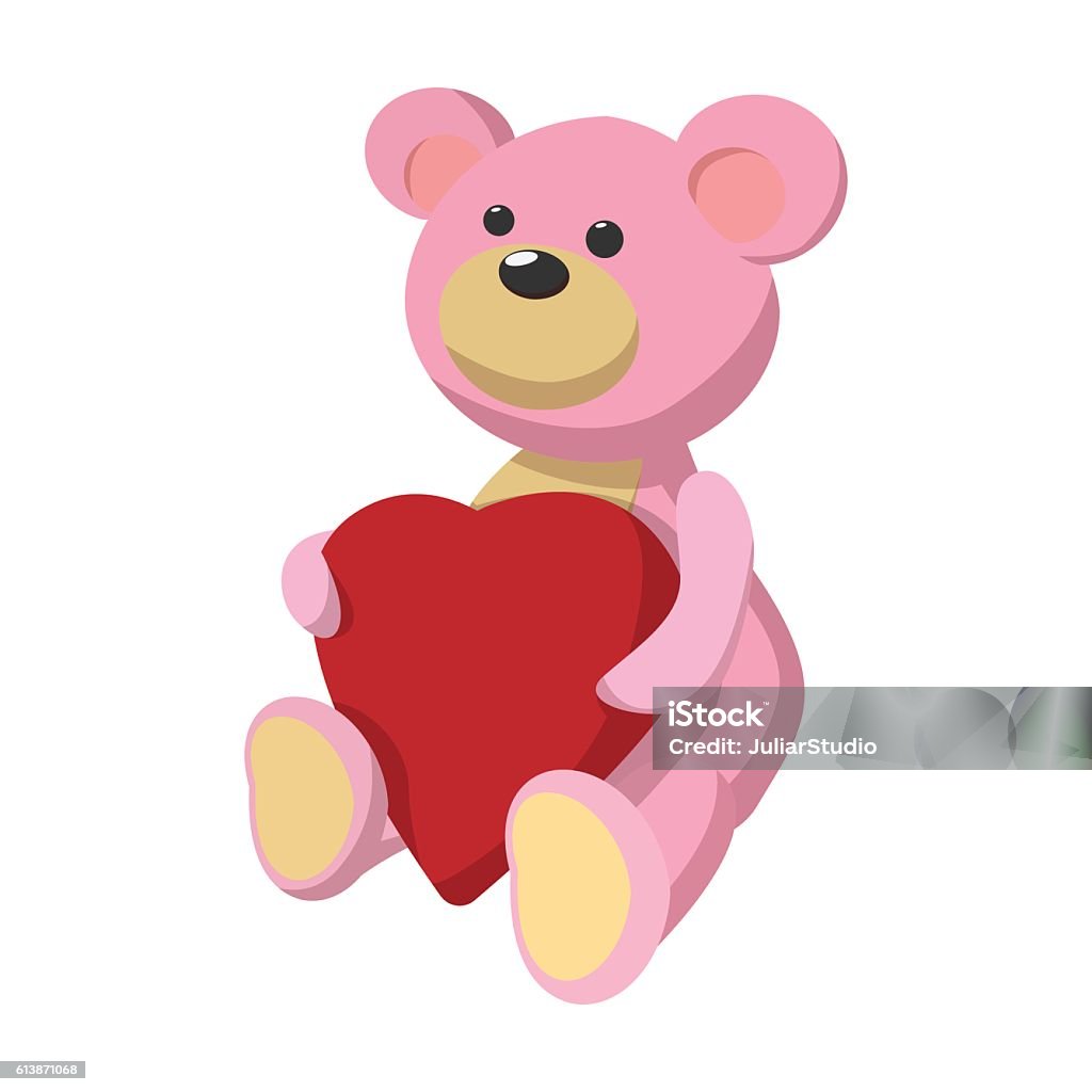 Pink Teddy Bear With Heart Cartoon Icon Stock Illustration ...