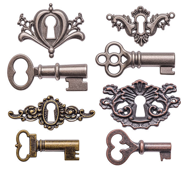 clés et trous de serrure - keyhole lock door antique photos et images de collection