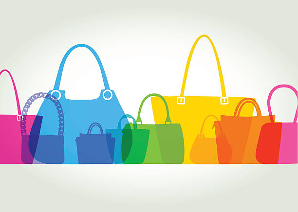 Womens Fashion Bags Colourful overlapping silhouettes of Womens Fashion Bags. EPS10, CS5 version in zip purse stock illustrations