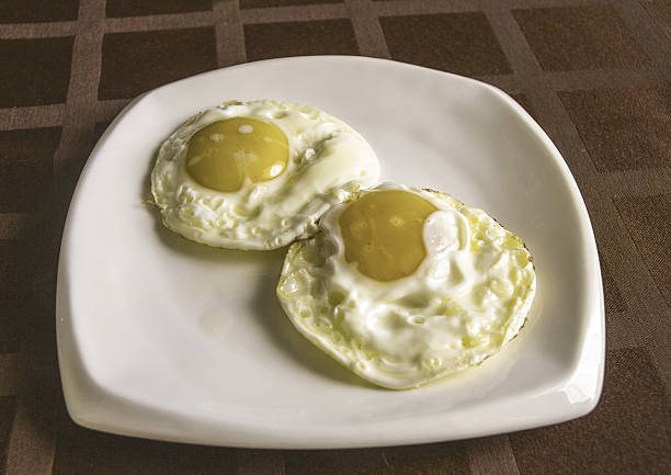 istock breakfast of fried eggs sunny side up on a table 613874014