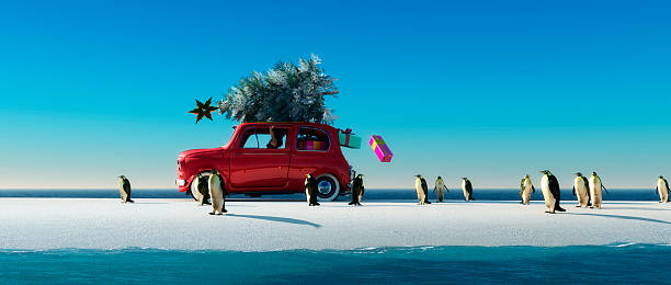 illustration of a car with a Christmas tree