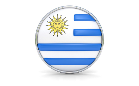 Round flag of the Uruguay with more reflections, 3d render