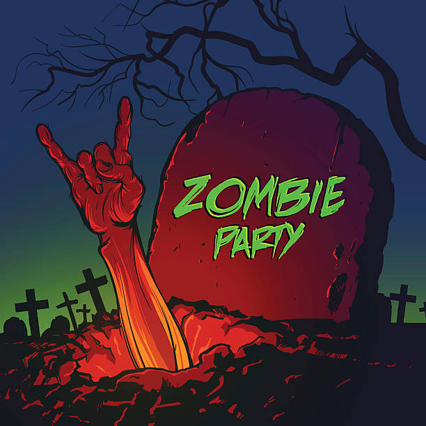 무덤에서 나오는 좀비 손 - zombie halloween cemetery human hand stock illustrations