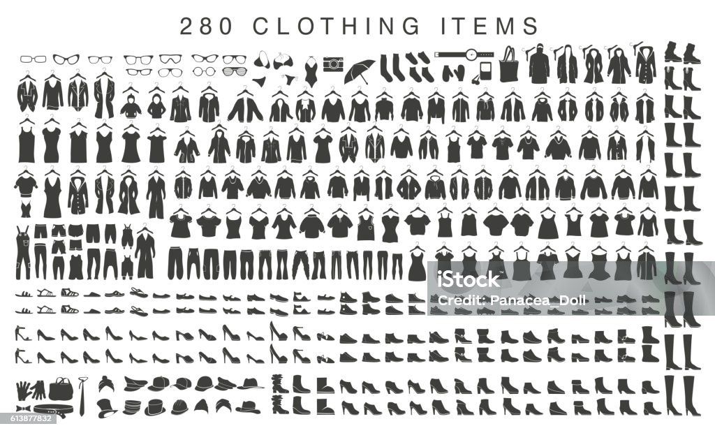 isolierte Silhouetten von Männer- und Frauenbekleidung - Lizenzfrei Kleidung Vektorgrafik