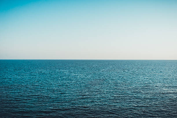 istock Calm blue ocean background with blue sky 613877956