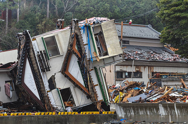 Damage scenery of the East Japan great earthquake disaster Reality of the tsunami disaster. The outbreak of the unprecedented Great East Japan Earthquake and tsunami japan earthquake stock pictures, royalty-free photos & images