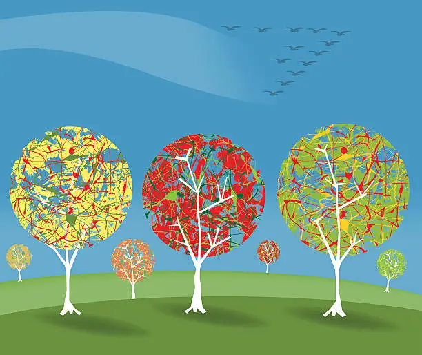 Vector illustration of Autumn scene with birds