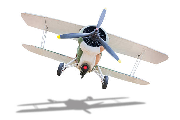 istock Retro plane struck the ground white. 613881458