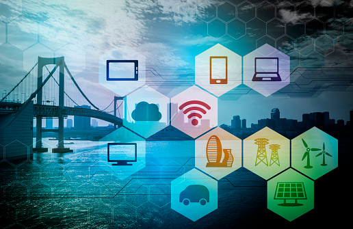 smart city and internet of things, renewable energy, environment concept image, smart grid, abstract background visual