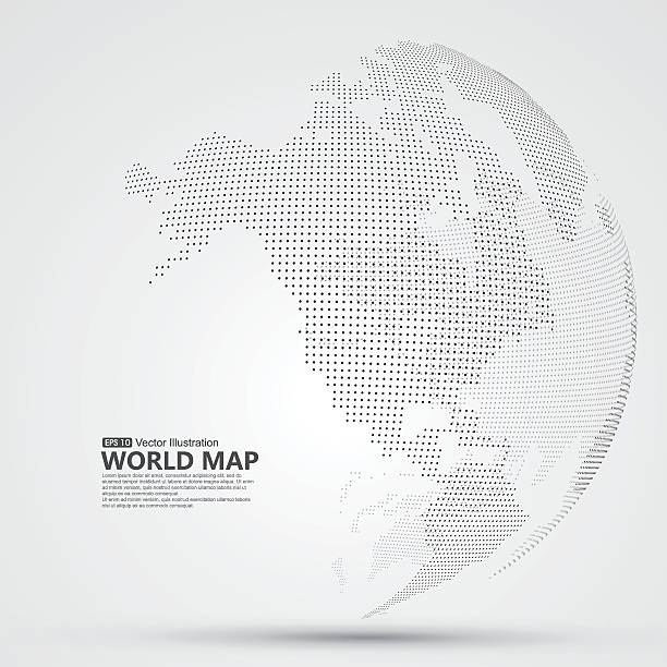 трехмерная абстрактная планета, точки, представляющие глобальный, международный смысл. - северная америка stock illustrations