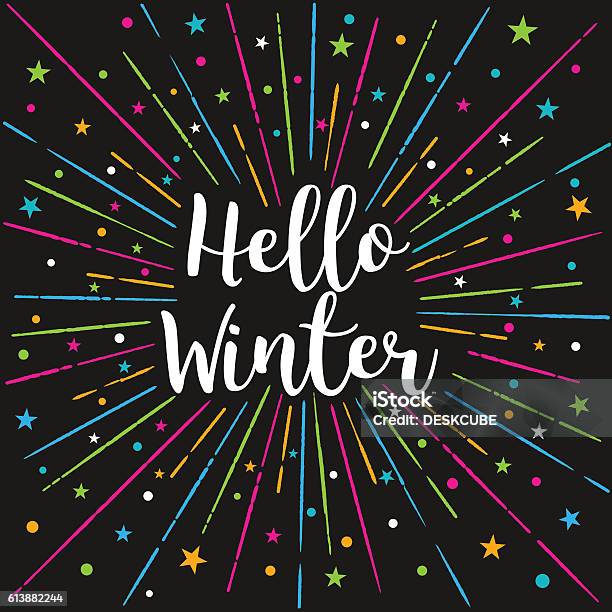 Hello Winter Text Color Sunburstvector Illustration Stock Illustration - Download Image Now