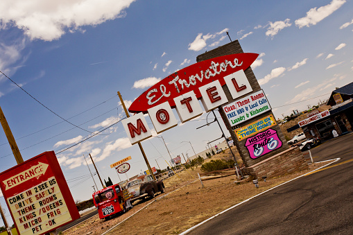 Kingman, Arizona, USA - May 8, 2014: View of historic El Trovatore Motel along Route 66 in Kingman, Arizona. 