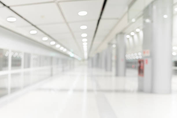 istock Blur empty and secluded subway platform station for background. 613884354
