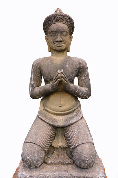 istock Khmer ancient stone sculpture isolated on white background 613886962