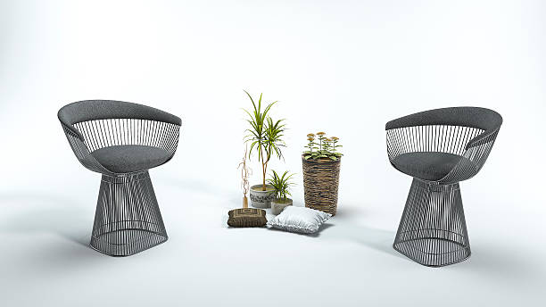 istock 3d rendering beautiful armchair with plant in white background 613887094