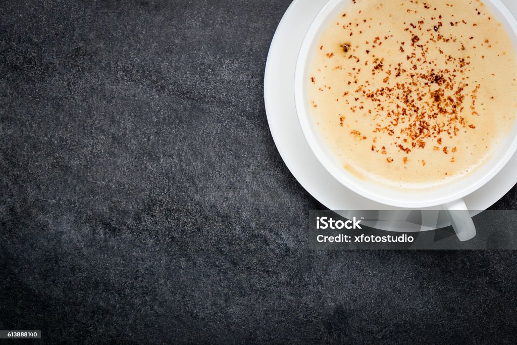 Cup Of Cappuccino with Copy Space Area Copy Space Area with Cup Cappuccino Coffee on Dark Background Backgrounds Stock Photo