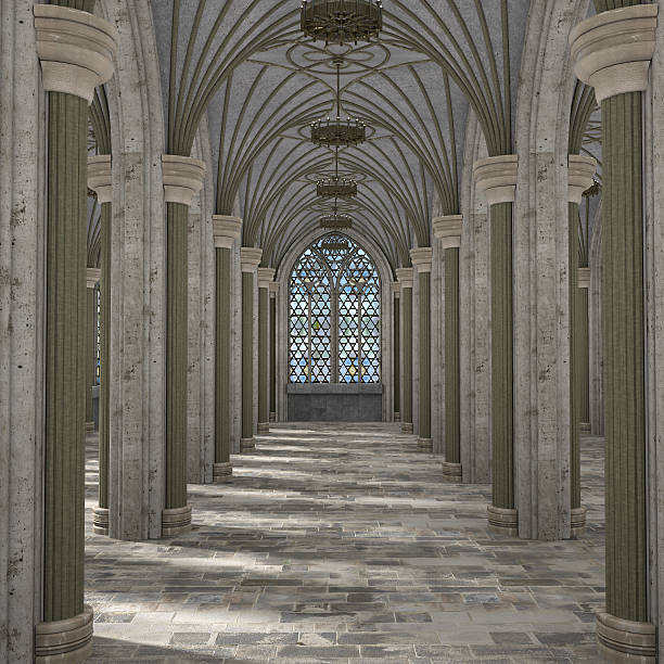ゴシックホールのインテリア3dイラスト - inside of indoors castle column ストックフォトと画像