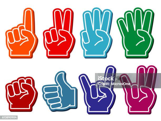 Foam Fingers Vector Set Stock Illustration - Download Image Now - Number 1, Icon Symbol, Two People