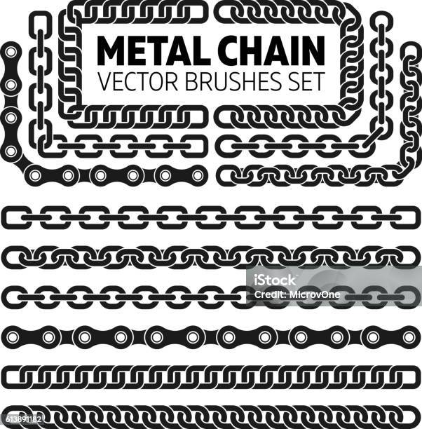 Metal Chain Links Vector Pattern Brushes Set Stock Illustration - Download Image Now - Vector, Bicycle Chain, Pattern