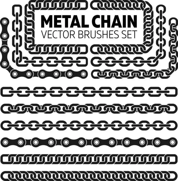 Vector illustration of Metal chain links vector pattern brushes set