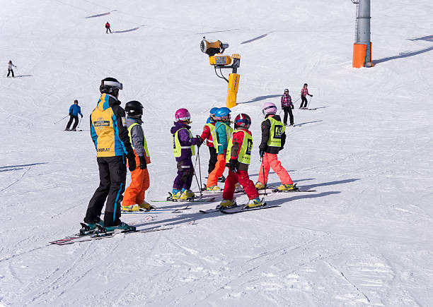 Ski school for children in Solden, Austria stock photo
