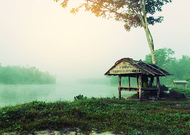 istock Vintage landscape and river background 613895720