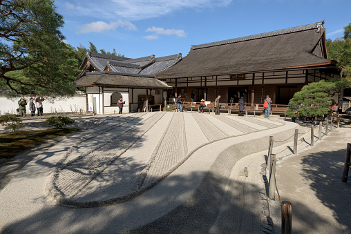 Kyoto, Japan - Nov 11, 2015: Ginshadan sand,  zen garden, at the Ginkakuji temple, Kyoto, Japan. 