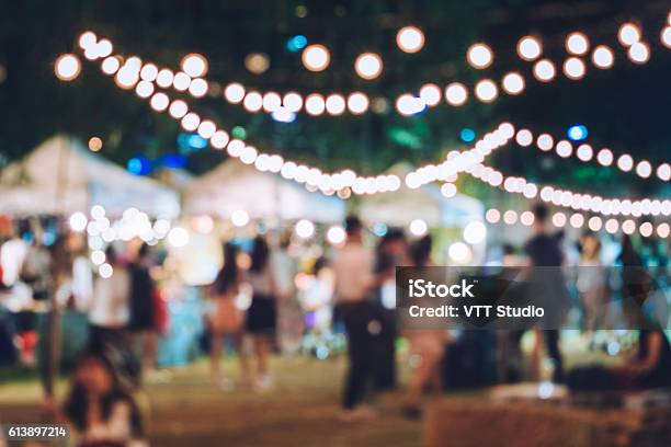 Festival Event Party With Hipster People Blurred Background Stock Photo - Download Image Now